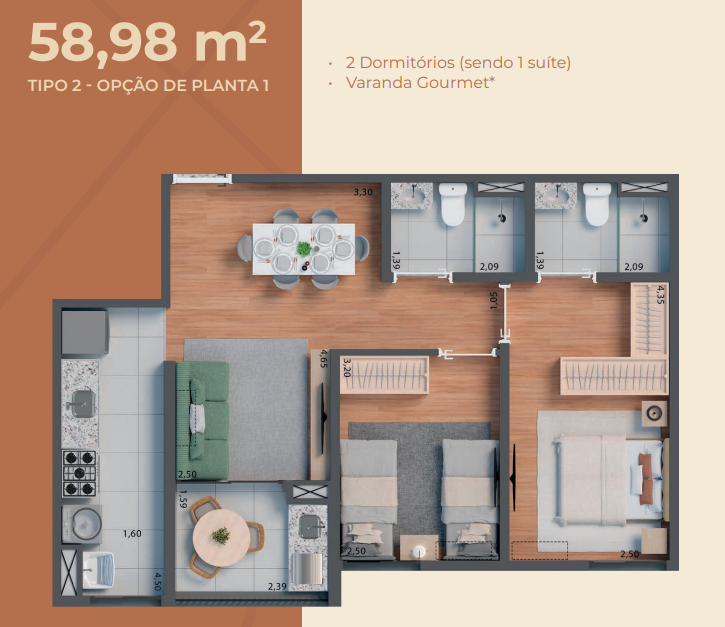 Apartamento à venda com 2 quartos, 58m² - Foto 3