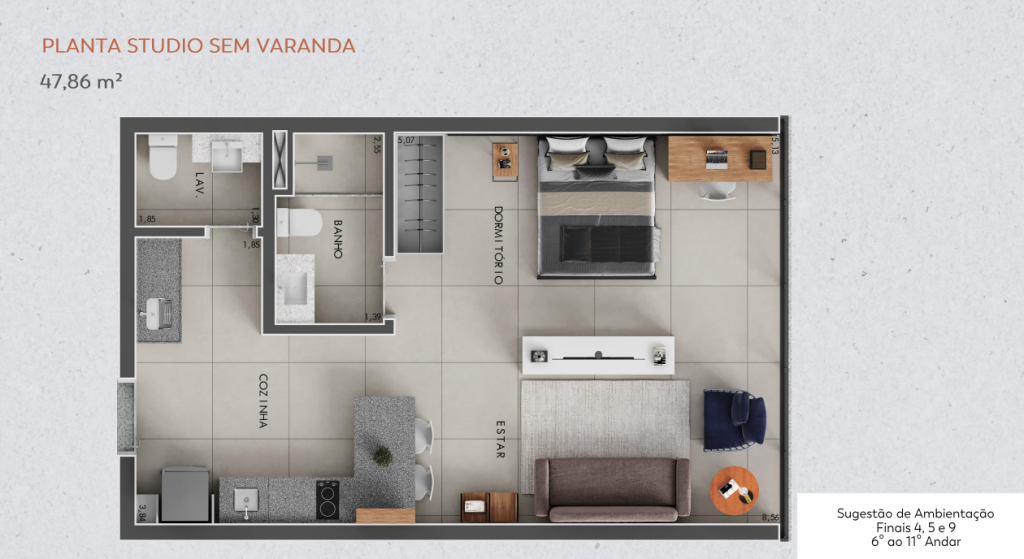 Apartamento à venda com 1 quarto, 47m² - Foto 3