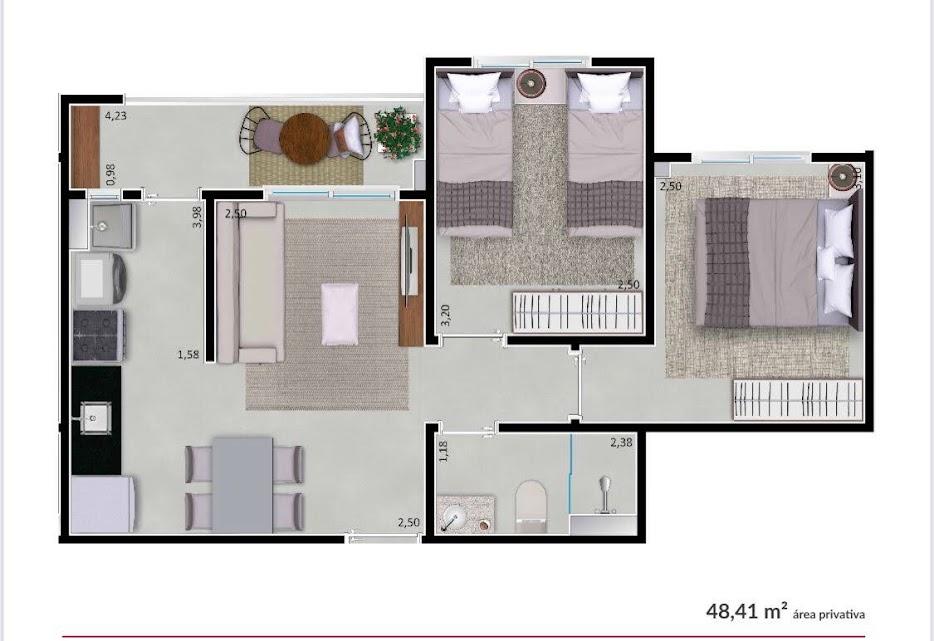 Apartamento à venda com 2 quartos, 48m² - Foto 2