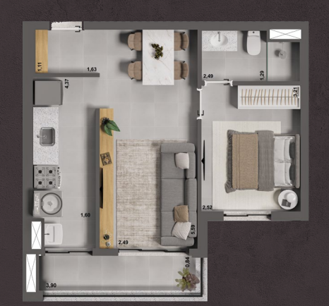 Apartamento à venda com 1 quarto, 44m² - Foto 2